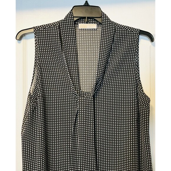 Michael Kors Women's Sleeveless Checkered Tie-Neck Blouse Size L, Black/White - Picture 2 of 8